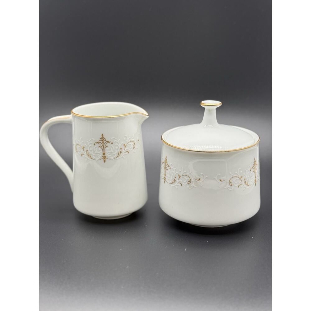 Vtg Noritake Japan #6520 Courtney Creamer and Sugar Bowl With Lid Set